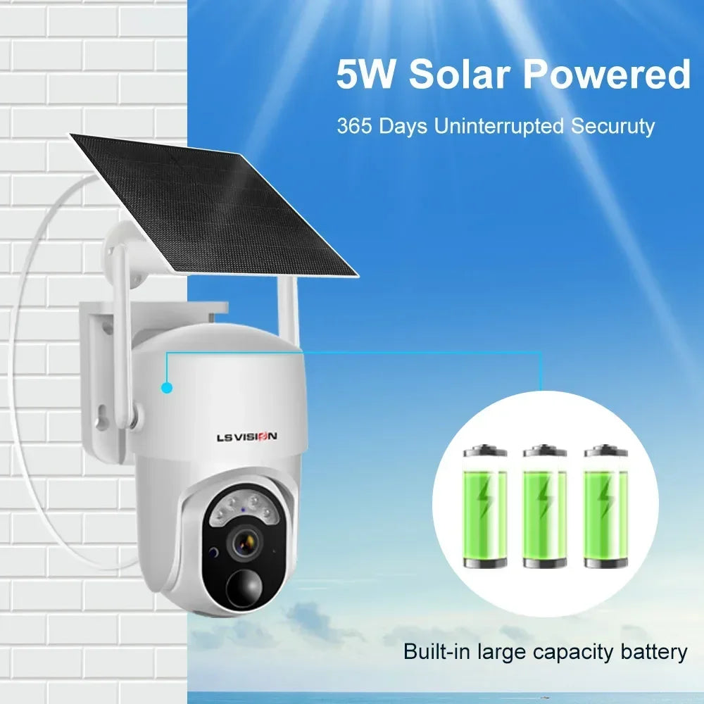LS VISION 4G SIM Solar Camera 4MP WiFi Outdoor Wireless Color Night Vision PIR Human Detection Secutity Camera Bulit-in Battery
