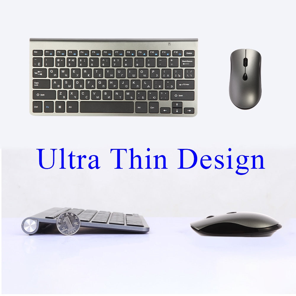 2.4G Wireless Keyboard and Mouse, Russian/French/Korean/Hebrew USB Protable Mini Keyboard Mice Set for PC Laptop
