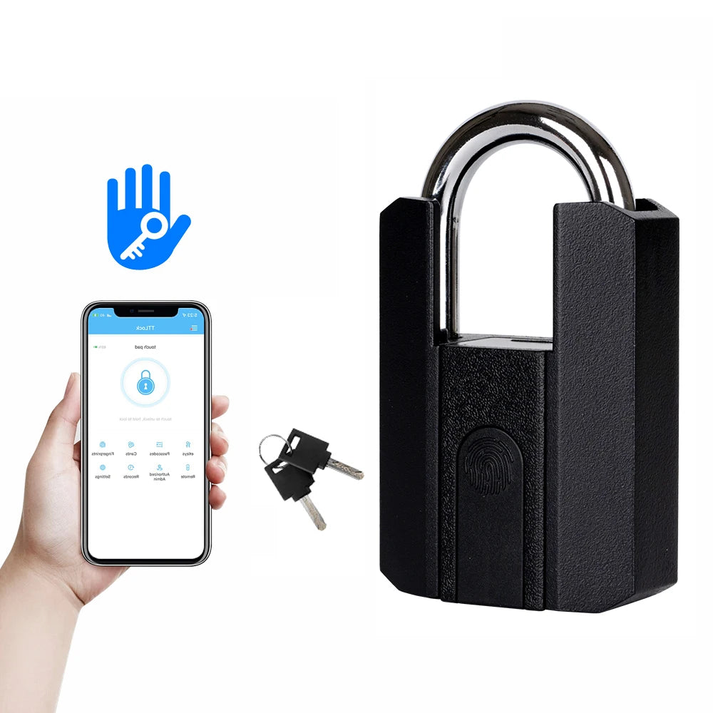 TTLock Bluetooth APP Smart Padlock Fingerprint Lock IP67 Waterproof Type-C Rechargeable APP Remote Unlock Cabinet Door Lock