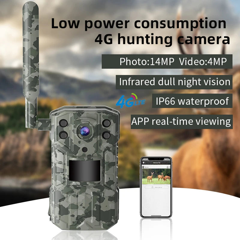 Gadinan 4K 14MP 4G Solar Hunting Trail Camera Waterproof 20M PIR Motion Detection Wildlife Camera With 30M Night Vision SIM Card