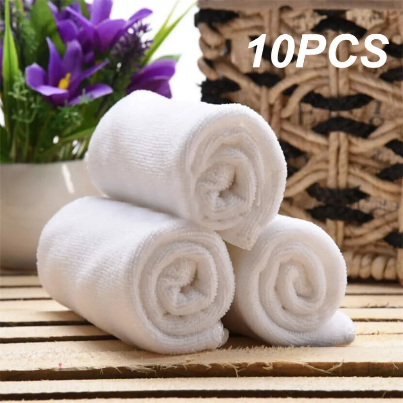 10pc White Soft Microfiber Fabric Face Towel Hotel Bath Towel Wash Cloths Hand Towels Portable Multifunctional Cleaning Towel