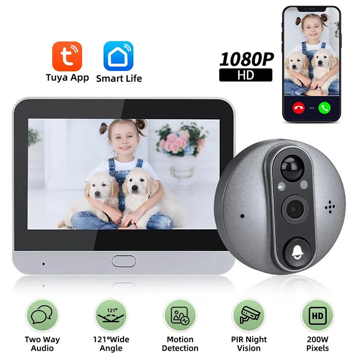 2.4G WiFi Video Doorbell with Camera 5000mAh Door Eye Camera Infrared Door Peephole Camera Video Intercom for Home