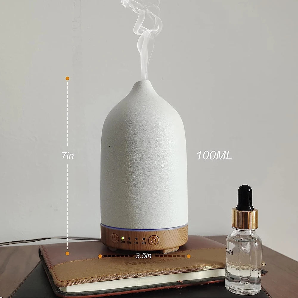 Essential Oil Diffuser Humidifiers Aromatherapy Diffuser Ceramic Wood Grain Diffusers 7 Color Night Light Aroma For Home Office