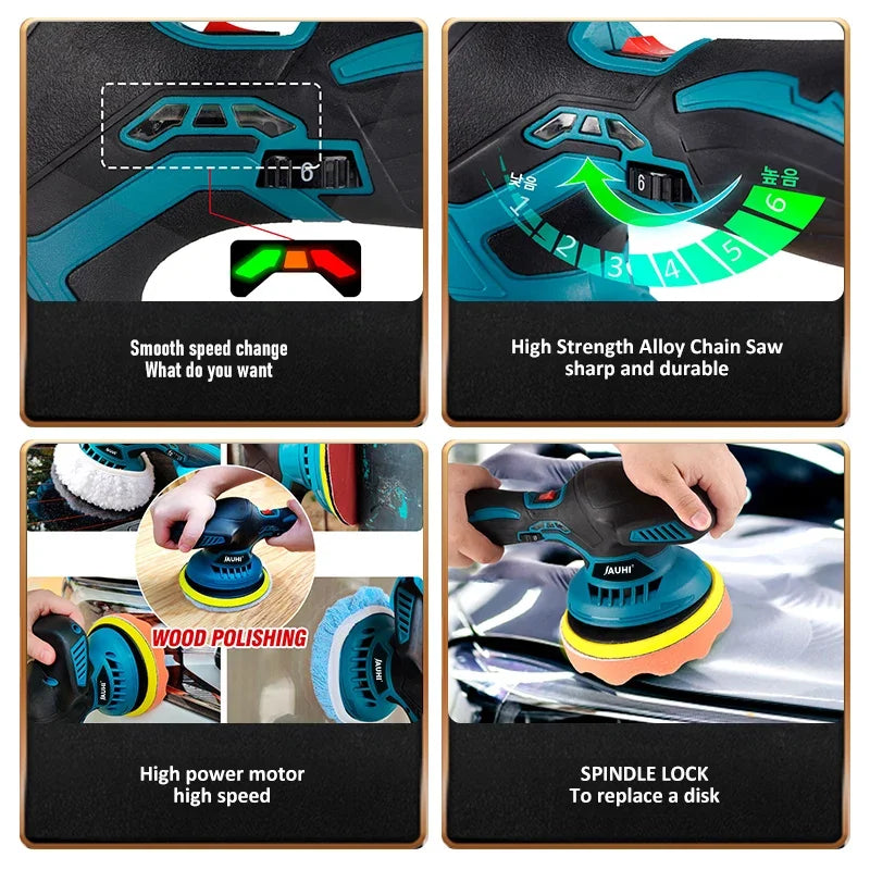 JAUHI 6000RPM Cordless Mini Polisher 6Gears Car Polishing Machine 12V Electric Cars Polish Machines Adjustment Speeds Power Tool