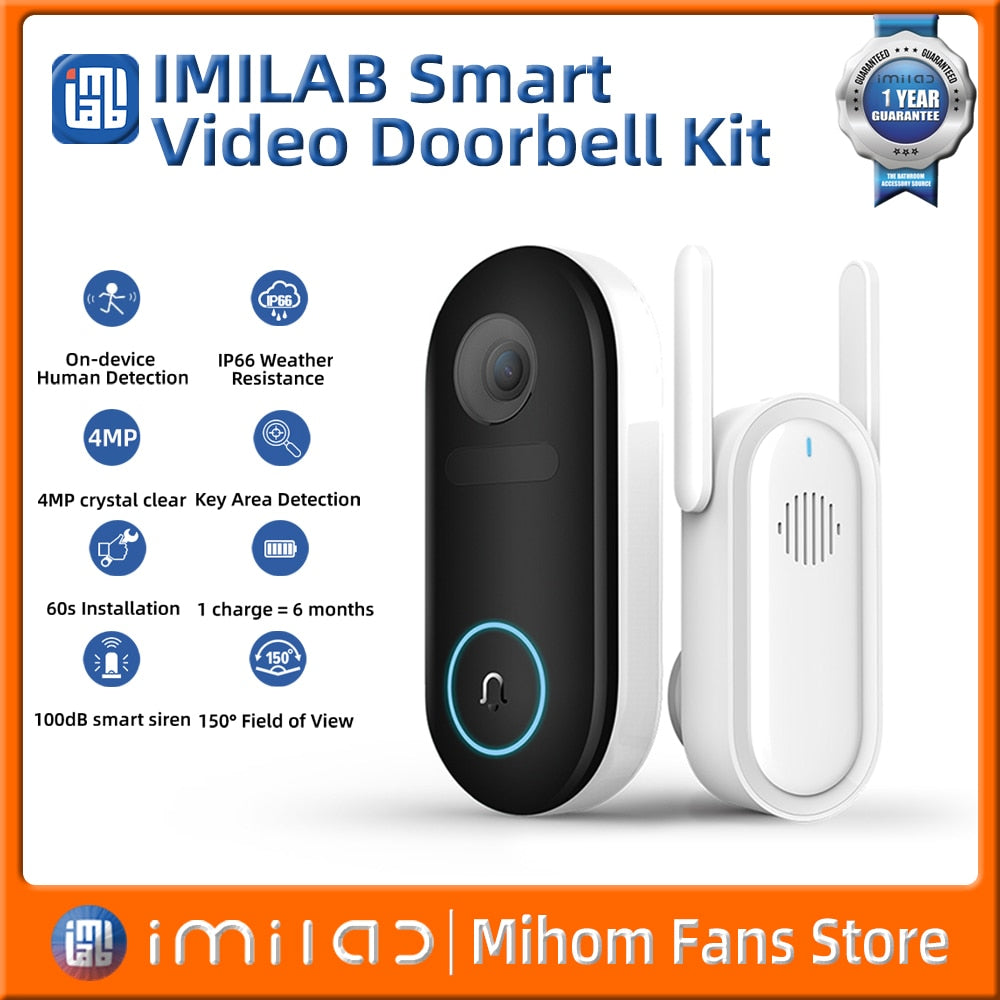 IMILAB Smart Video Doorbell Kit Cat's Eye 2.5K HD 5200mAh Security Camera Human Detection Instant Alert Burglar Alarm Device Set