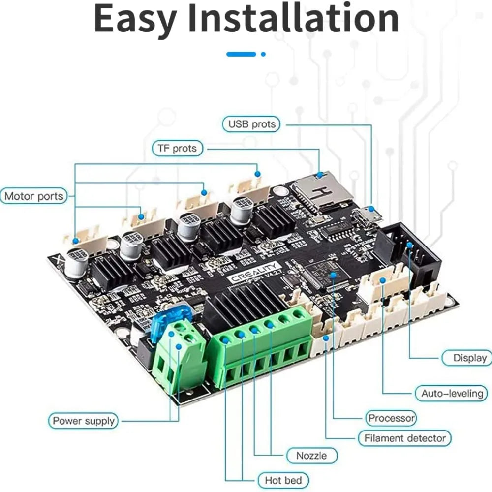 Creality 3D Printer Ender 3 Upgraded Silent Motherboard Kit 32 Bit High Performance V4.2.7 with TMC2225 Driver Marlin 2.0.1
