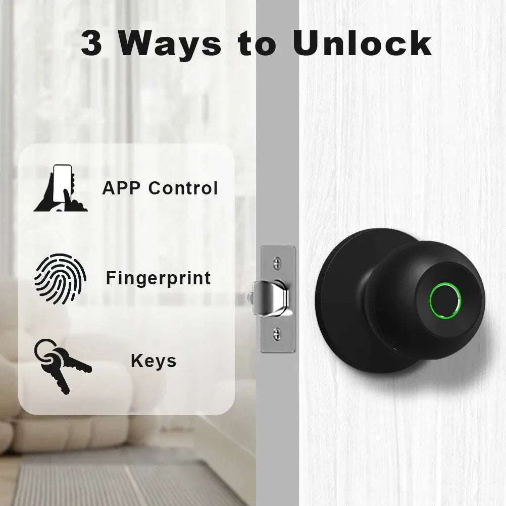 Smart Door Knob, Fingerprint Door Lock Smart Lock Biometric Door Lock Fingerprint Door Knob With App For Home Bedroom