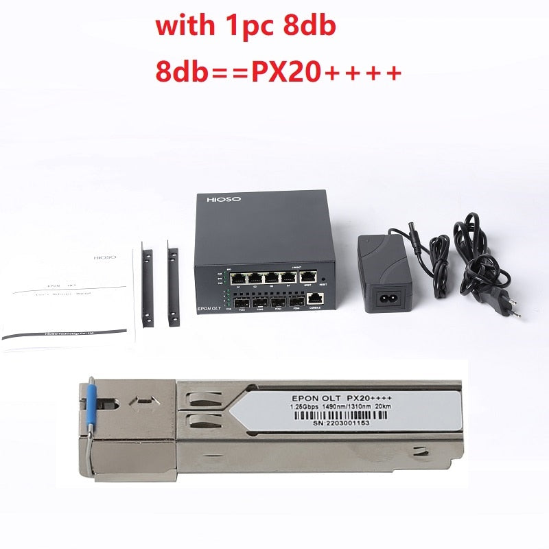 HIOSO MINI 4PON EPON OLT DC12V WEB SNMP COMPATIBLE WITH HUAWEI ZTE FIBER HOME ONUS
