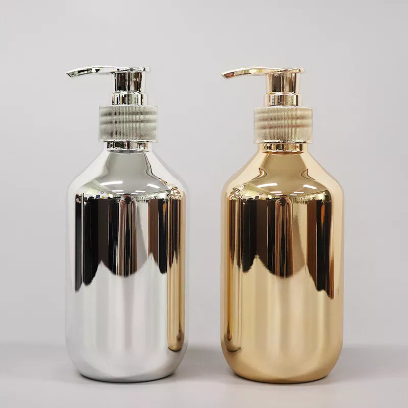 300ml Hand Soap Dispensers Bathroom Shampoo Bottle Gold Chrome Plastic Liquid Soap Bottles Rust-proof Body Wash Dispensers