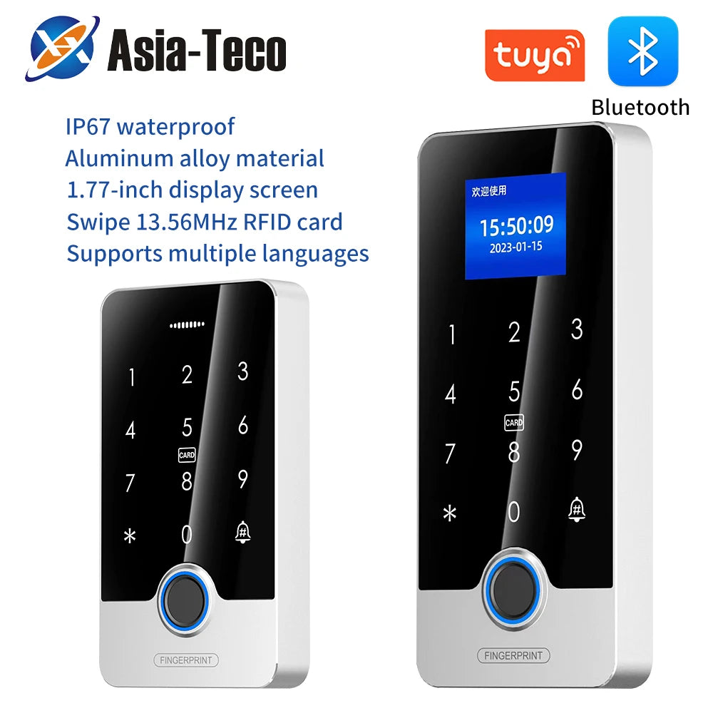 Tuya Bluetooth Door Access Control System IP67 Waterproof Metal Fingerprint Keypad 13.56Mhz Rfid Card Reader with Wiegand Output