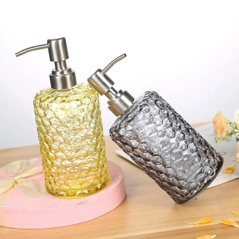 500ml Soap Shampoo Dispenser Transparent Liquid Hand Soap Glass Thickened Bottle Stainless Steel Pump Bathroom Soap Dispensers