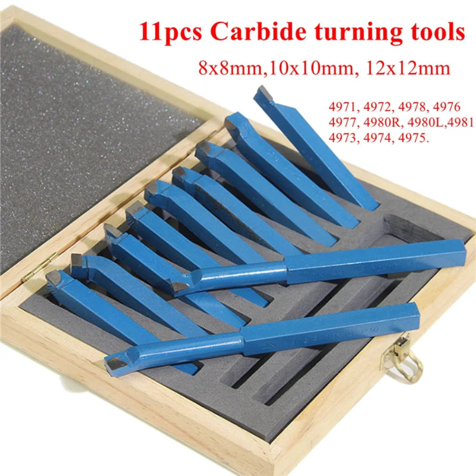 11Pcs/Set P30 8/10/12mm Carbide Tip Cutting Turning Boring Bit Mini Metal Lathe Tool Set Carbide For Metal Working Lathe Thread