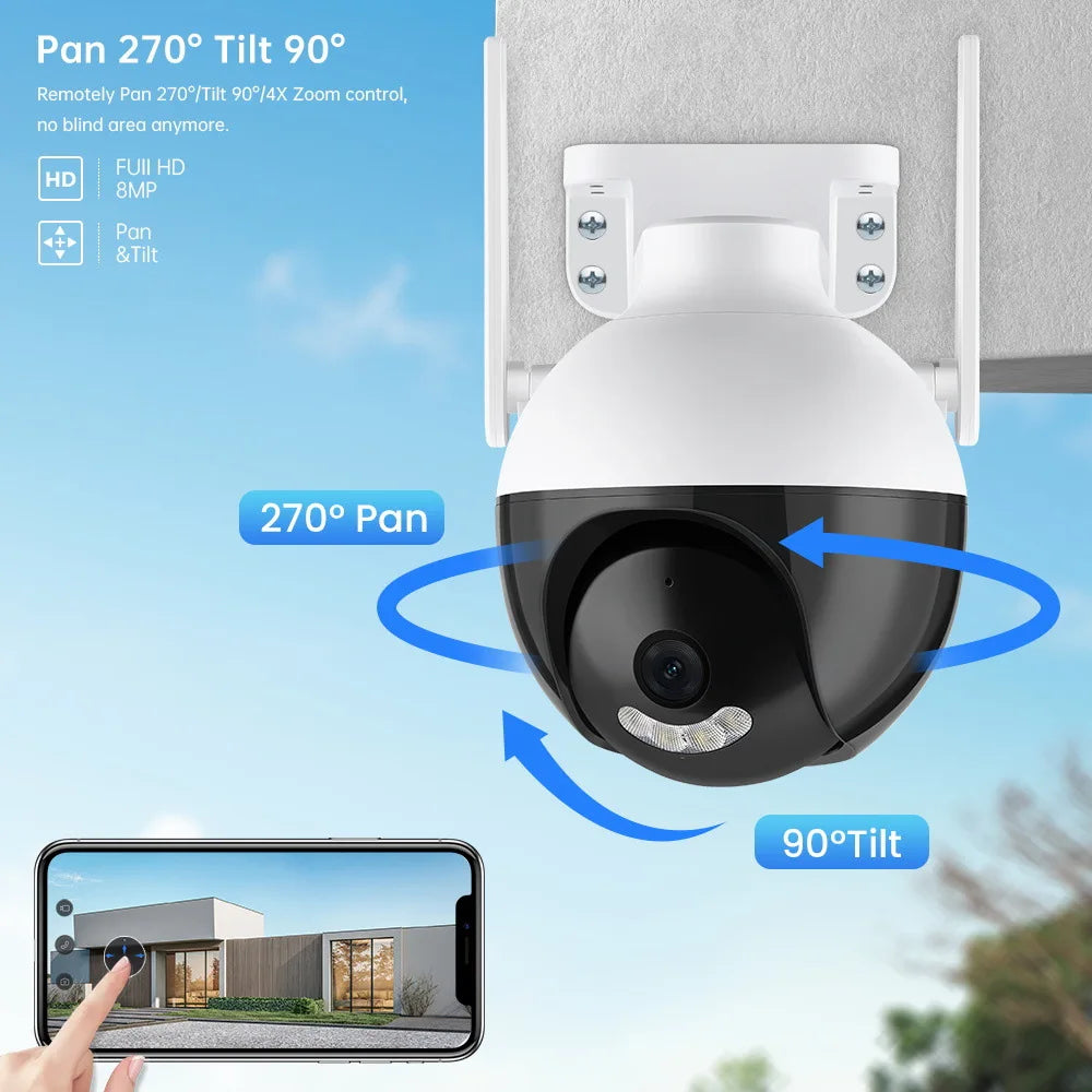 SOVMIKU 4K 8MP Smart Wifi PTZ Camera Home Security Protection 5x Digital Zoom AI Human Detection ONVIF Wireless CCTV IP Camera
