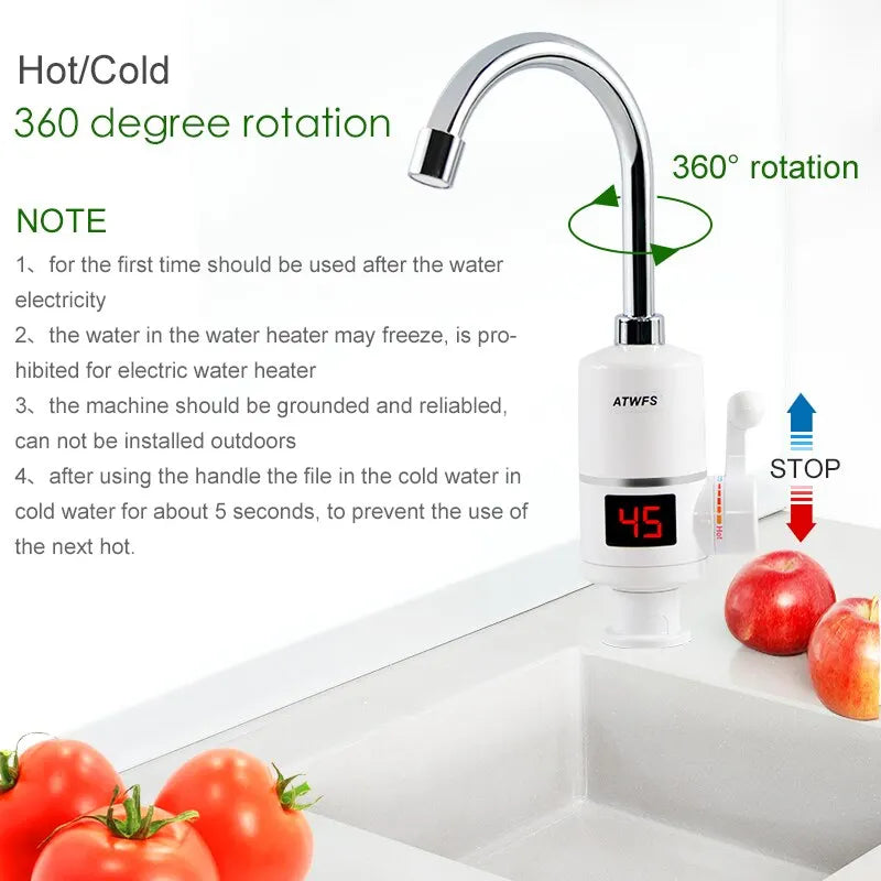 ATWFS Instant Hot Water Heater Tap Fast Instantaneous Thermostat for Water Heater 3000w Electrical Faucet Temperature Display
