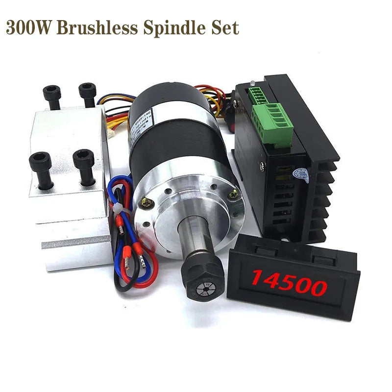 WS55-140 Brushless 300W Spindle High Speed 0.3KW Air-cool Spindle Motor DC 36V 12000 RPM MACH3 with ER11 Collet + 55mm Clamp