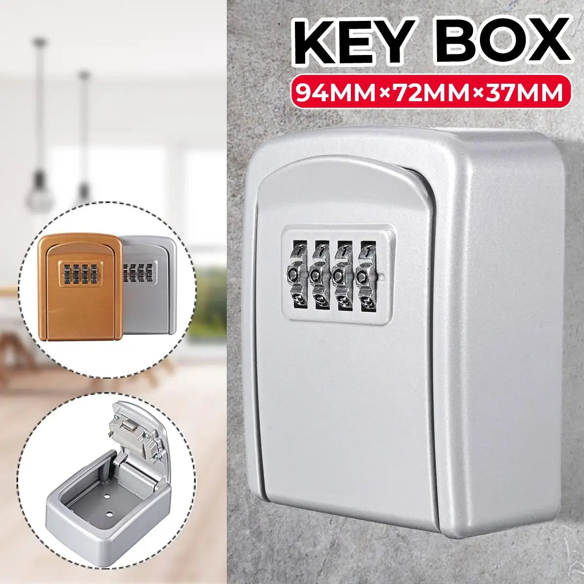 Key Lock Box Wall Mounted Zinc Alloy Key Safe Box Weatherproof 4 Digit Combination Key Storage Security Lock Box Indoor Outdoor