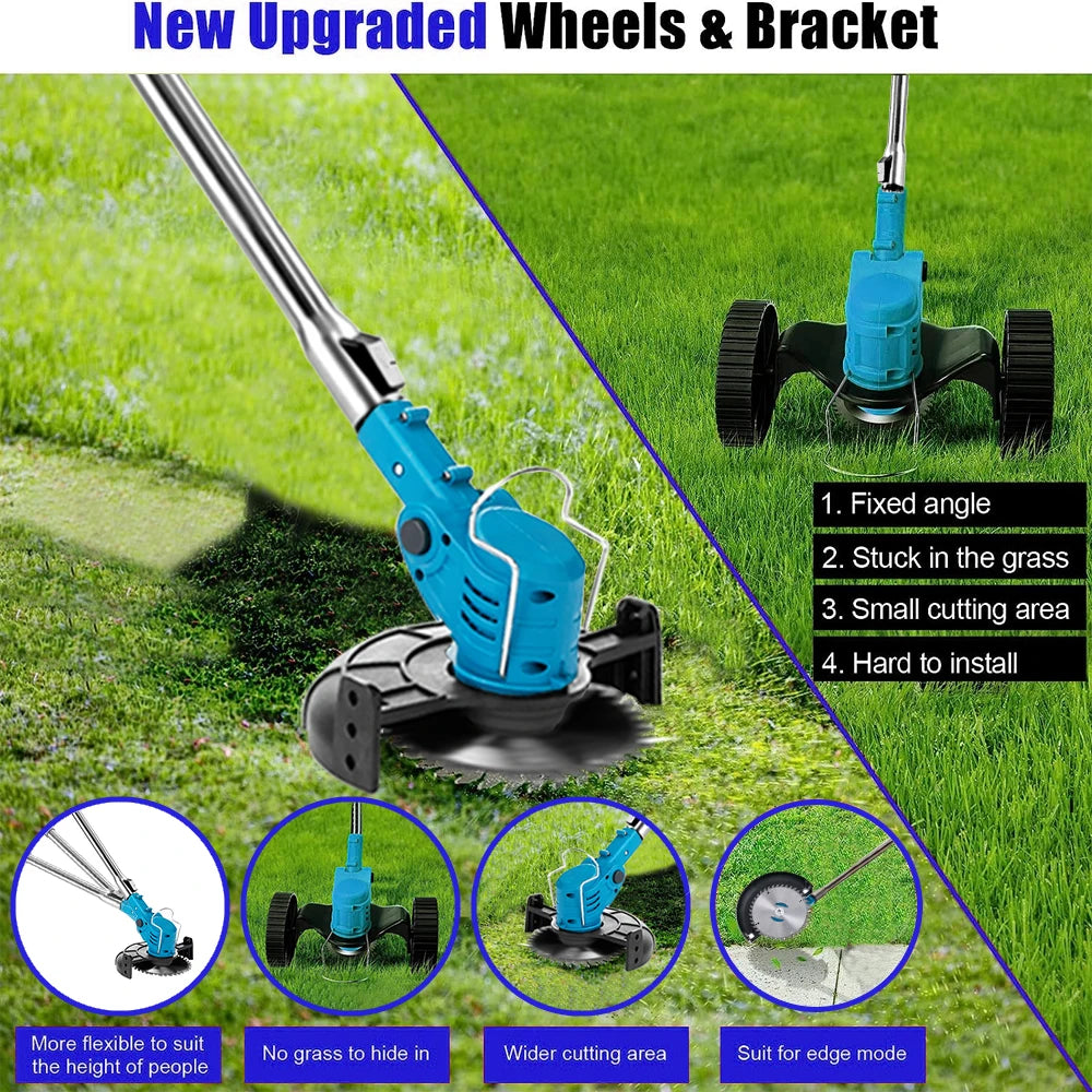 Electric Lawn Mower 21V Cordless Grass Trimmer Length Adjustable Cutter Household Garden Tools Compatible Makita 18V Battery