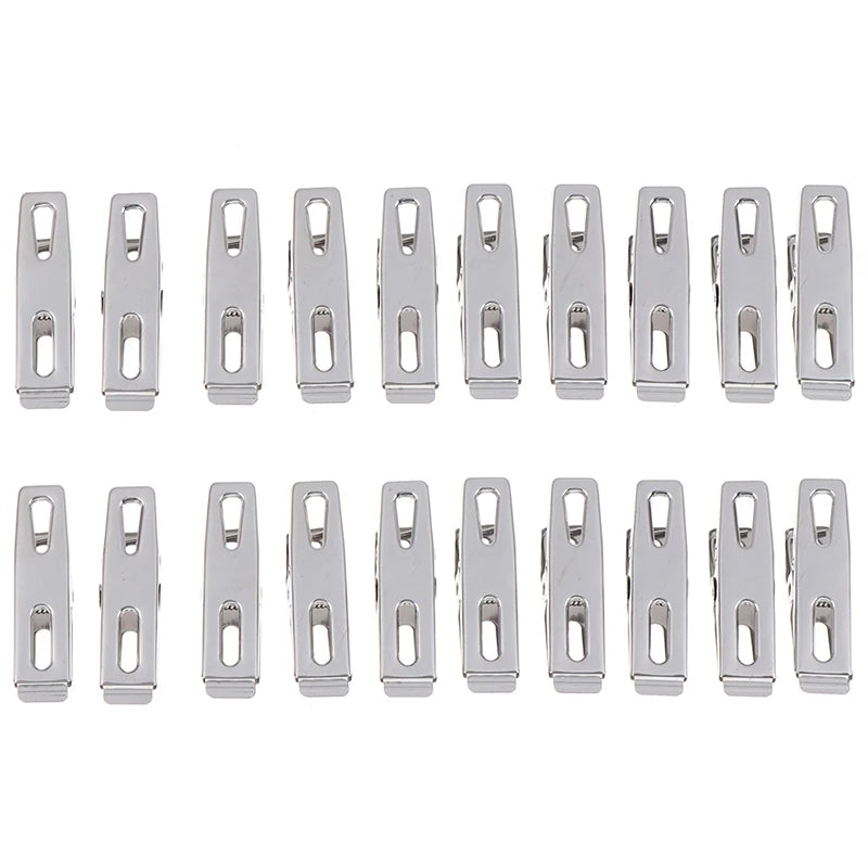 20Pcs Stainless Steel Clothes Pegs Hanging Pins Clips Laundry Household Clothespins Socks Underwear Drying Rack Holders