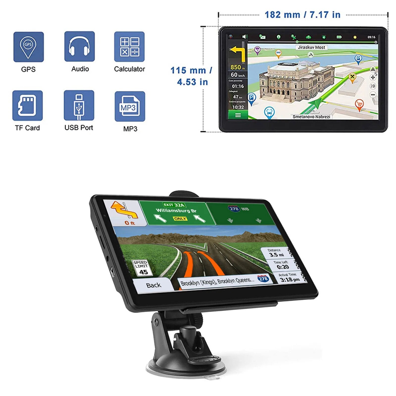 Car GPS Navigation 7 Inch Touch Screen GPS Navigator Truck Sunshade 256M+8G 2022 Europe Map GPS Navigators