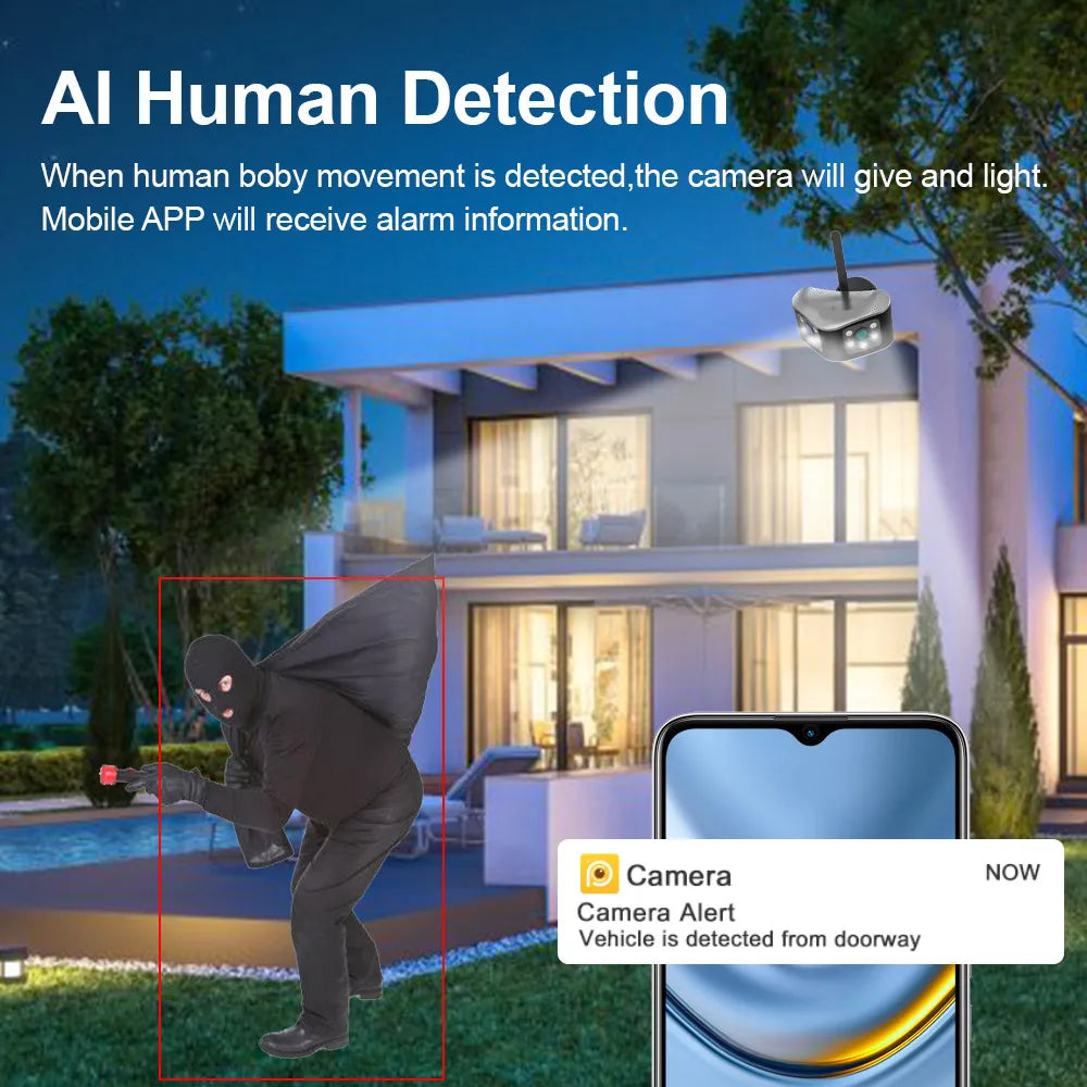 Outdoor 4K 8MP 180° Wide View Angle Wifi Camera Dual Lens Waterproof Panoramic IP Human Detection Home Security CCTV Camera