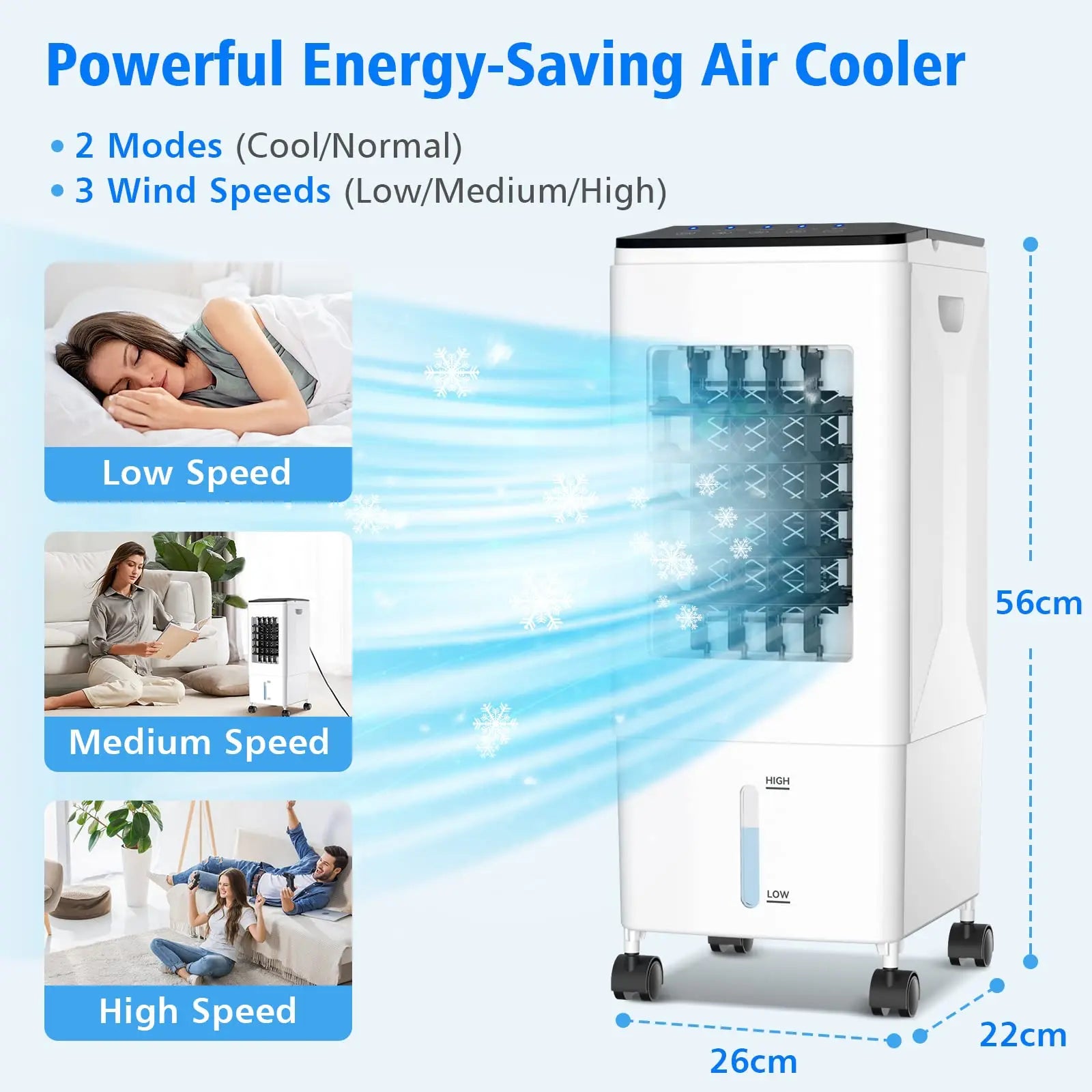Evaporative air cooler 3-in-1 portable air conditioner with remote control 3-speed 60 °oscillation 1-7 hour timer 5.5-liter Tank