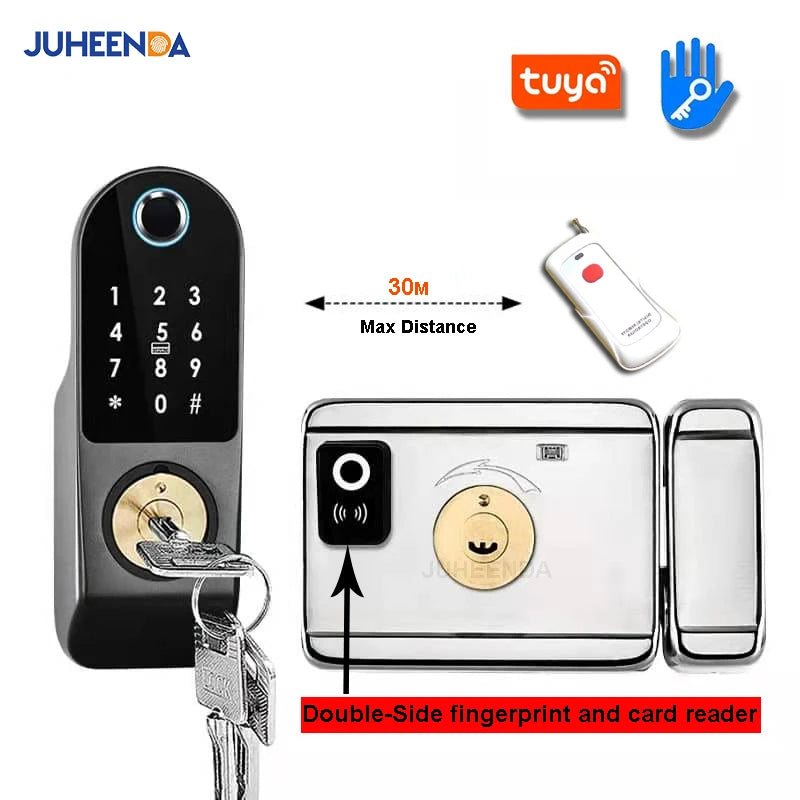 Tuya App Smart Lock Double Side Fingerprint Lock Waterproof Security Home Lock Digital Password RFID Keyless Entry Door Lock
