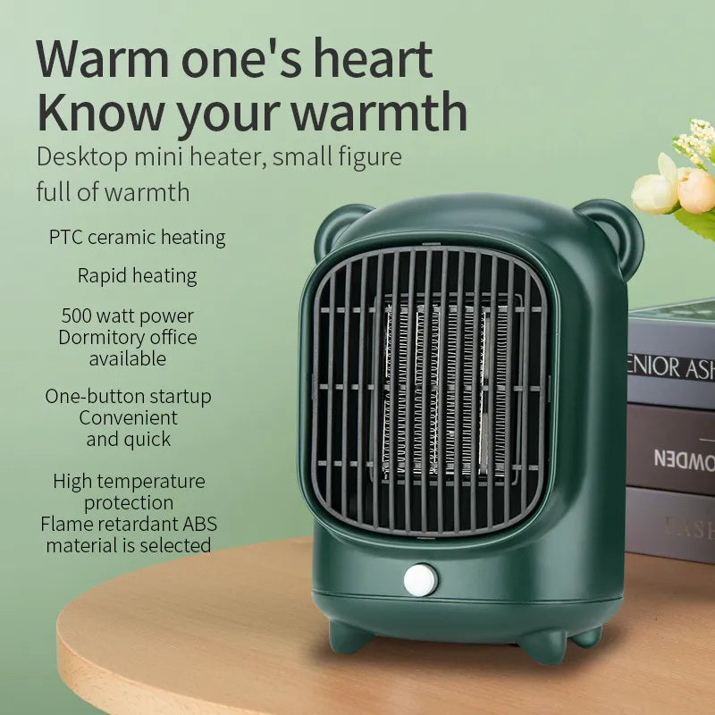 500W PTC Ceramic Heater Bedroom Office Small Tabletop Electric Heater Heating Fan 35°C Portable Electric Heater for Home