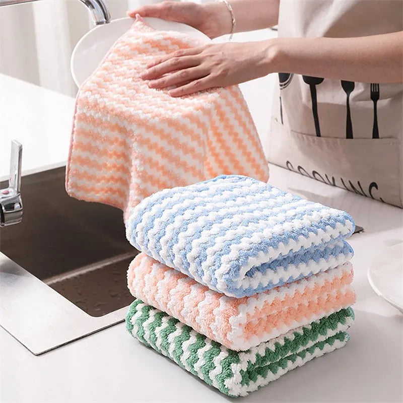 4pcs Coral Fleece Dishcloth Microfiber Towel Super Absorbent Washing Pad Bath Towels for the Body Wet and Dry Sauna Dish Towel