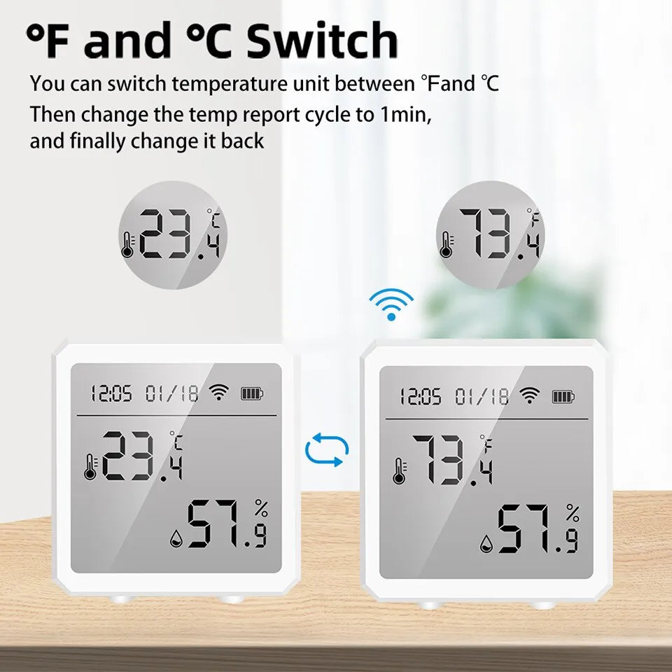 ONENUO Smart Life WIFI Thermostat Hygrometer Sensor Tuya Alexa Google LCD Display WIFI Humidity Temperature Detection Sensor