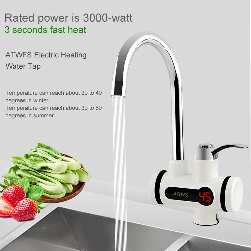 ATWFS Electric Kitchen Water Heater Tap Instant Hot Water Heater Cold Heating Faucet Tankless Instantaneous Water Heater