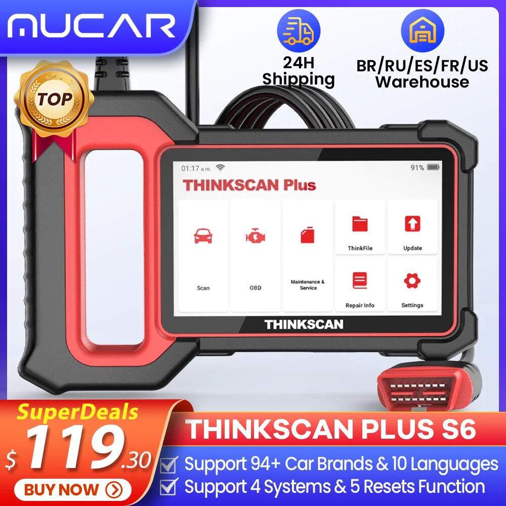 THINKCAR Thinkscan Plus S6 S5 Obd2 Scanner Car Diagnostic Tools Automotivo OBD Scanner Auto Diagnosis Tool Code Reader 2 Reset