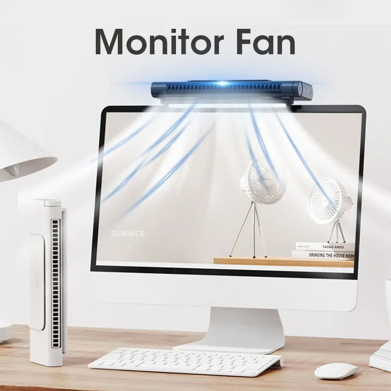 Refreshing Monitor Fan With Lights Bar Clip-On Computer Screen Desk Fans Mini Air Cooler Adjustable For Office Household USB Fan