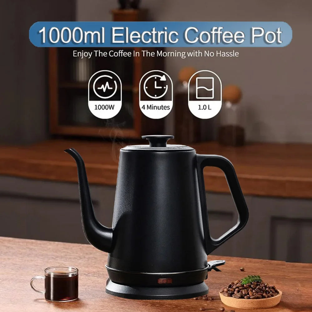 1L 220V Electric Espresso Pots Hand Brew Gooseneck Kettle Automatic Power Off Coffee Pot Make Tea Hot Water Boiler Coffeeware