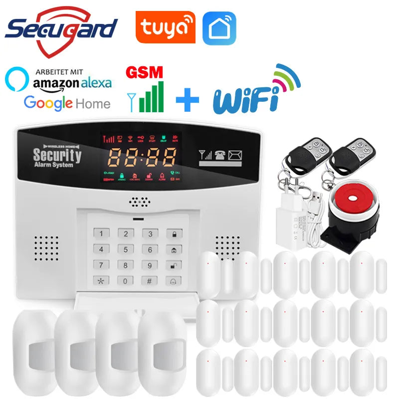 WiFi GSM Alarm System Tuya Smart Life App Control Alexa Google 433MHz Wireless Home Burglar Security Host LED Screen