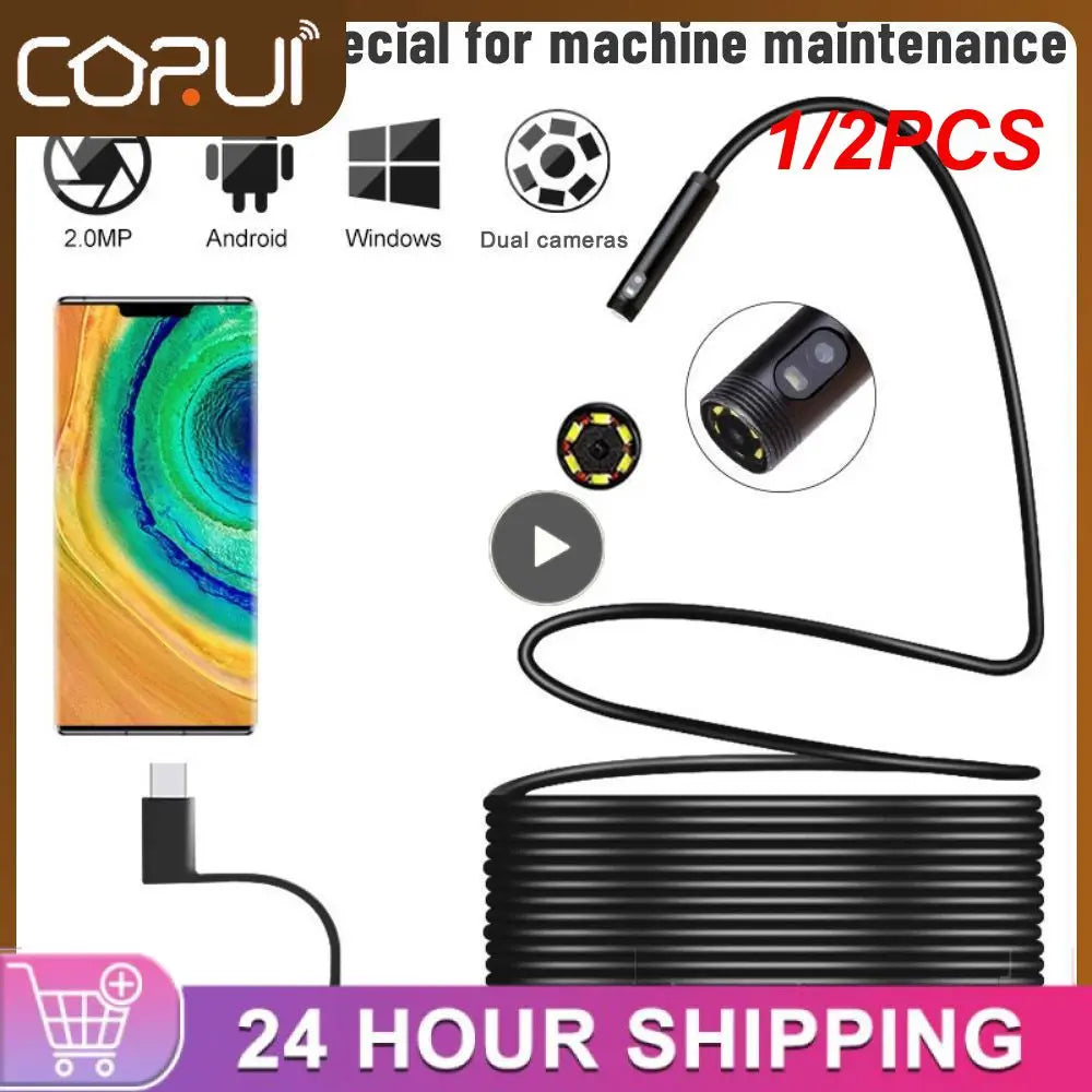1/2PCS Endoscope 5.5mm Hardwired USB Android Endoscope Camera Mini Lens 3in1 TYPE-C Micro USB Waterproof Car Inspection
