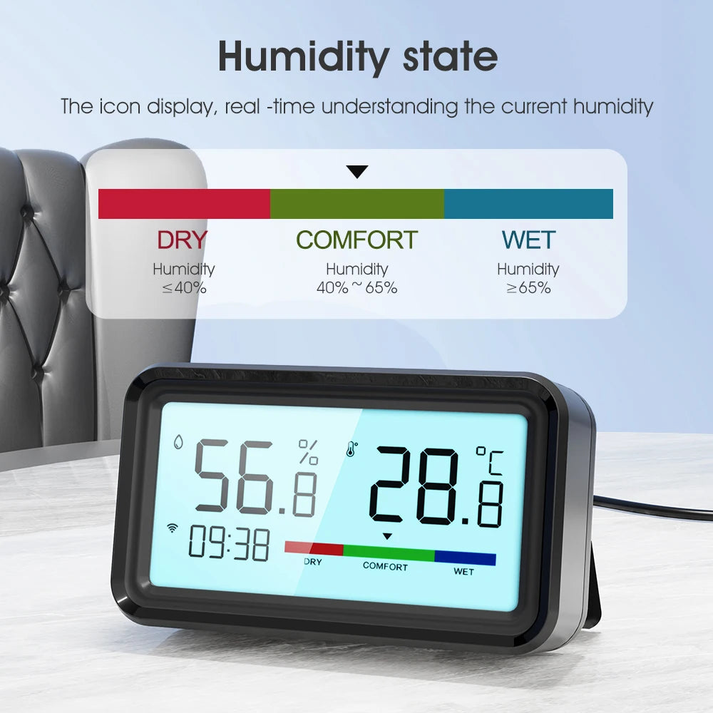 Tuya WiFi Temperature Humidity Sensor Indoor Hygrometer Monitor Backlight Time Display Smart Home Control for Alexa Google Home