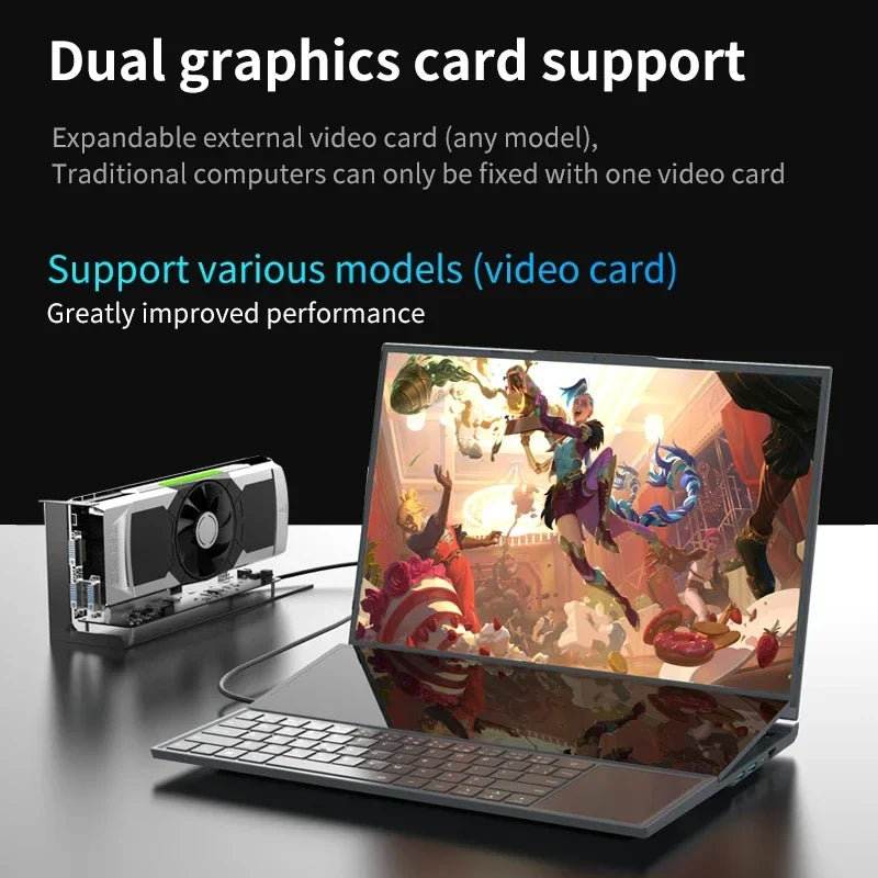 Dual Screen Gaming Laptop 16" + 14" Touch Screen Intel Core I7 10750H Windows 11 Portable PC Notebook Computer External Graphics