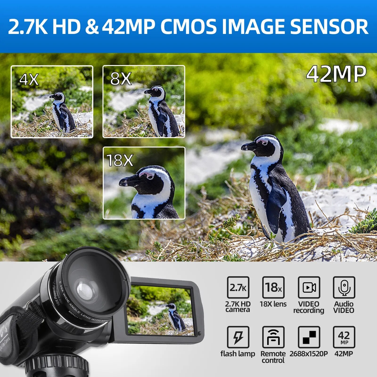 G-Anica 2.7K Video Camera 42MP Digital Camera Vlogging Camera for 3.0inch Flip Screen Camcorder with Remote Control