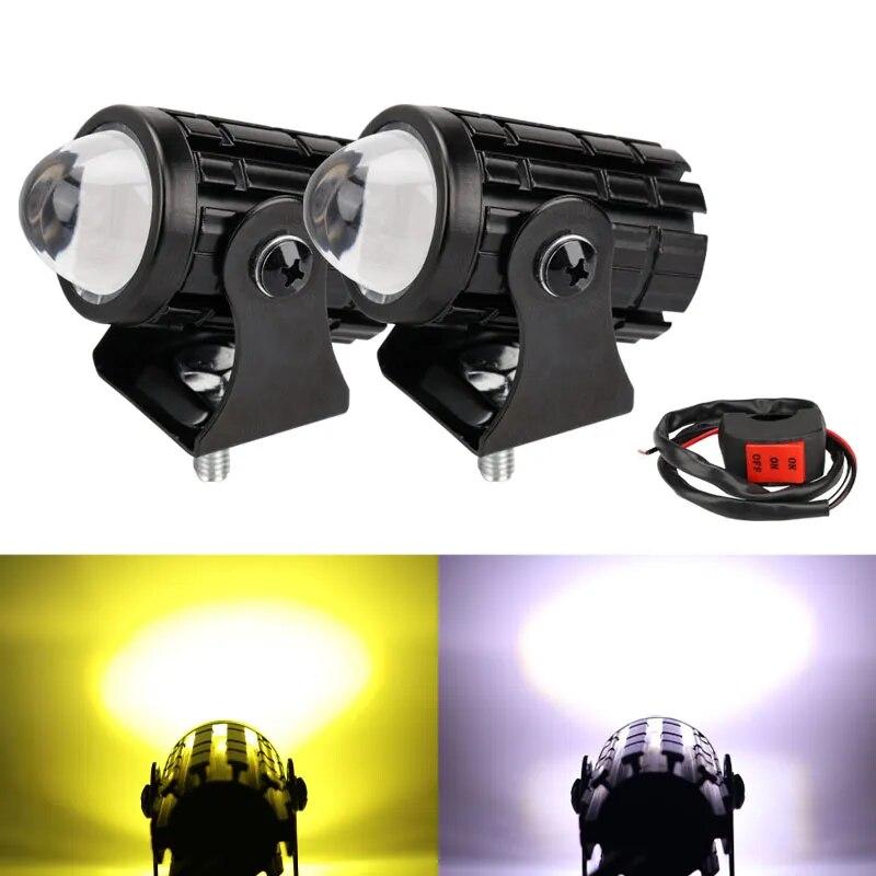 Motorcycle Mini Driving Light Headlight Universal Dual Color ATV Scooter for Auxiliary Spotlight Lamp Moto Fog light Accessories