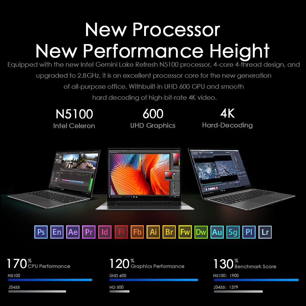 CHUWI GemiBook Pro 14 Inch 2K Screen Laptop 8GB RAM 256GB SSD Intel Celeron Quad Core Windows 11 Computer With Backlit Keyboard
