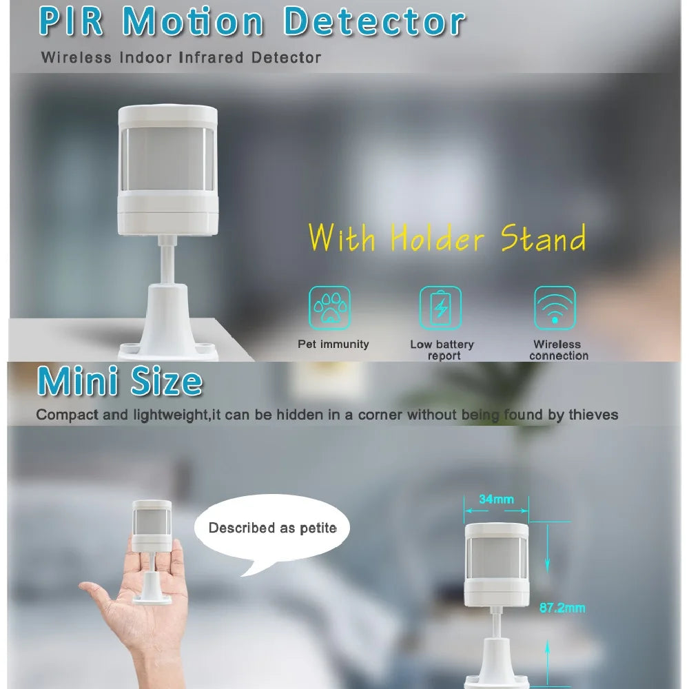Smartrol Mini Infrared Motion Sensor PIR Alarm Detector With Battery Radio Frequency 433 MHz For Home Security Alarm System