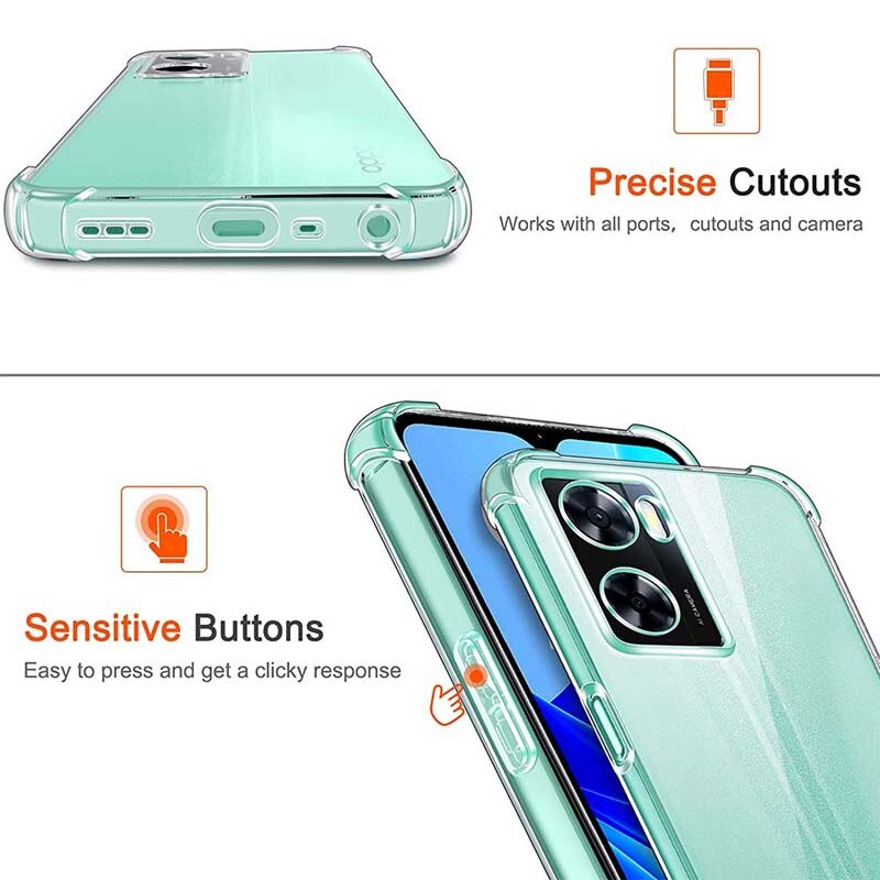 Clear Case For Oppo A57 4G A77 5G A77s A57s A57e Thick Shockproof Soft Silicone Phone Cover for Oppo A94 5G A76 A96 A78 5G A17