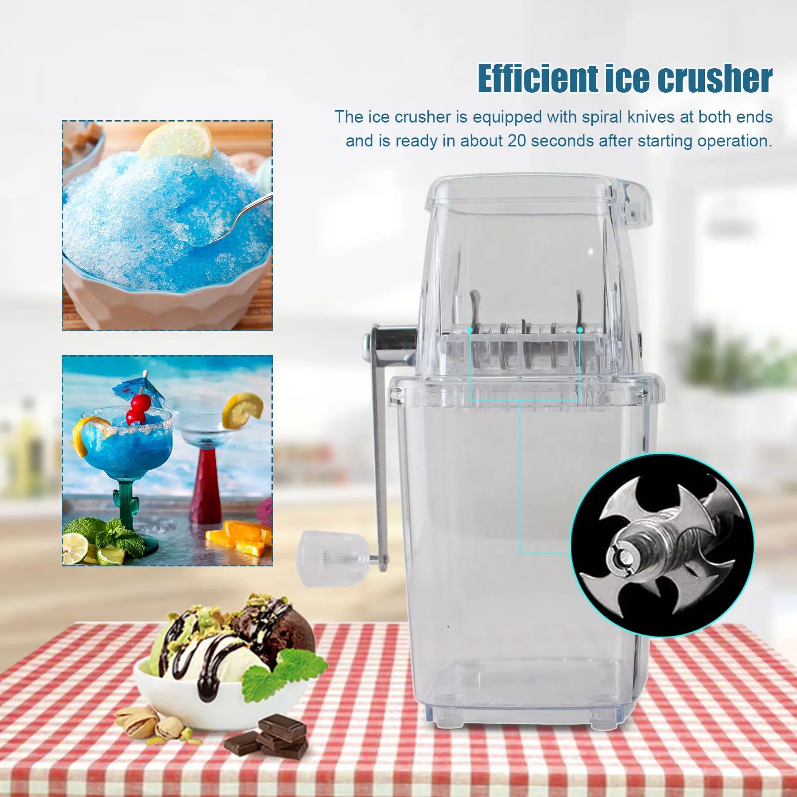 1 Pcs Small Home Manual Ice Crusher Hand Shredding Crusher Snow Cone Maker Machine Multi-function Hand Shaved Ice Machine DIY
