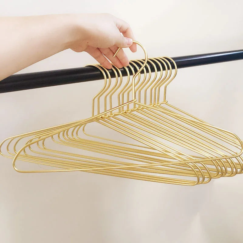 10pcs Metal Clothes Hangers Aluminum Alloy Non-Slip Adult Hanger Gold Silver Wardrobe Coat Drying Rack