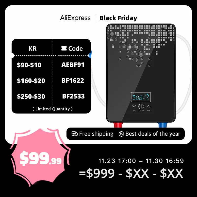 110V 220V Electric Hot Water Heater Tankless Instant Boiler Bathroom Tankless Shower Set Thermostat Safe Intelligent Automatica