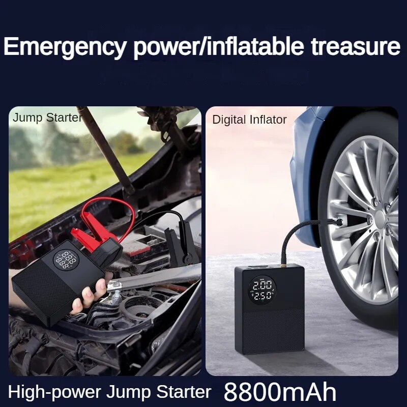 Car Battery Charger 12V Car Starting Device External Battery Portable Power Bank 8000mAh Electric Digital Air Pump Compressor