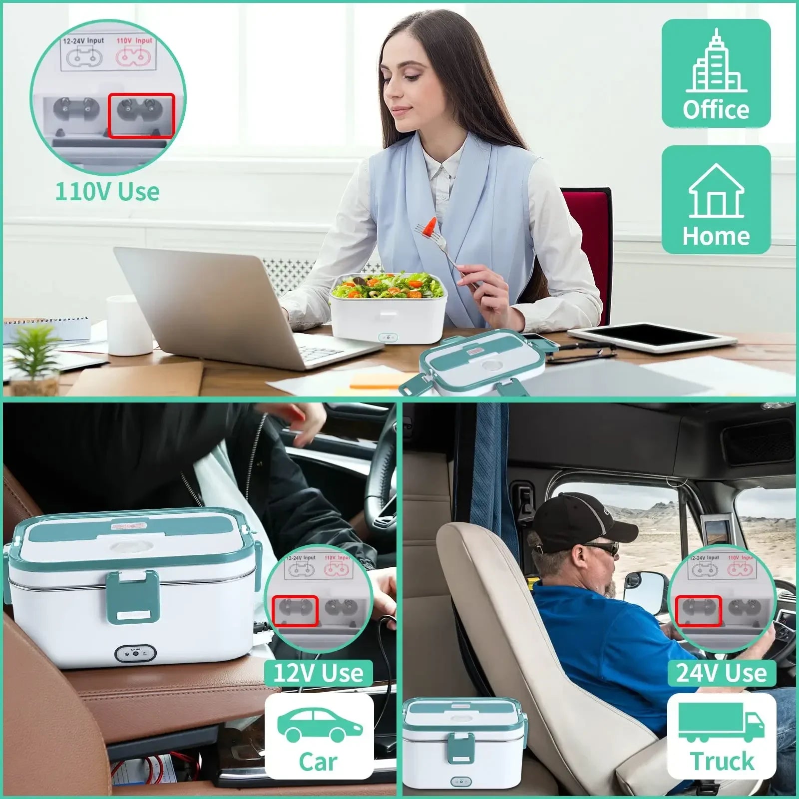 Electric Lunch Box 80W Food Warmer Heater Lunch Boxes for Adults for Car/Truck Portable Food Heating Boxes 1.8L Container