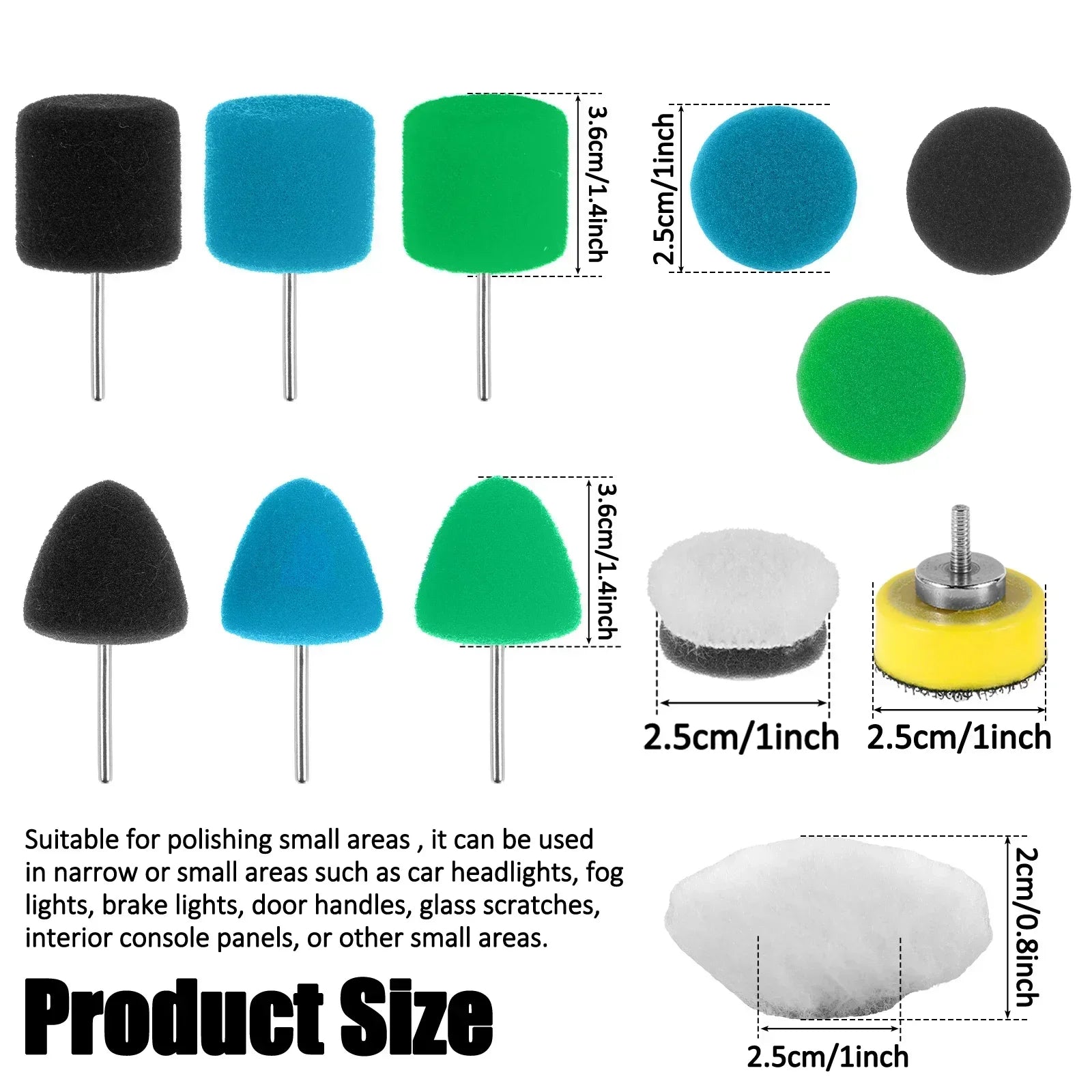 20Pcs 1inch Mini Buffing Polishing Pads Mini Detail Polishing Pads Set Wear-Resistant Sponge Wool Polisher Pads Car Detail Small