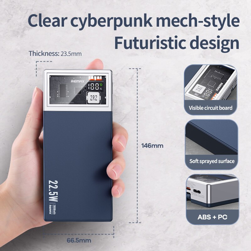 Remax 22.5W Power Bank 20000mAh Fast Charging External Battery Portable PD20W PowerBank Charger TypeC For iPhone Built in 2Cable