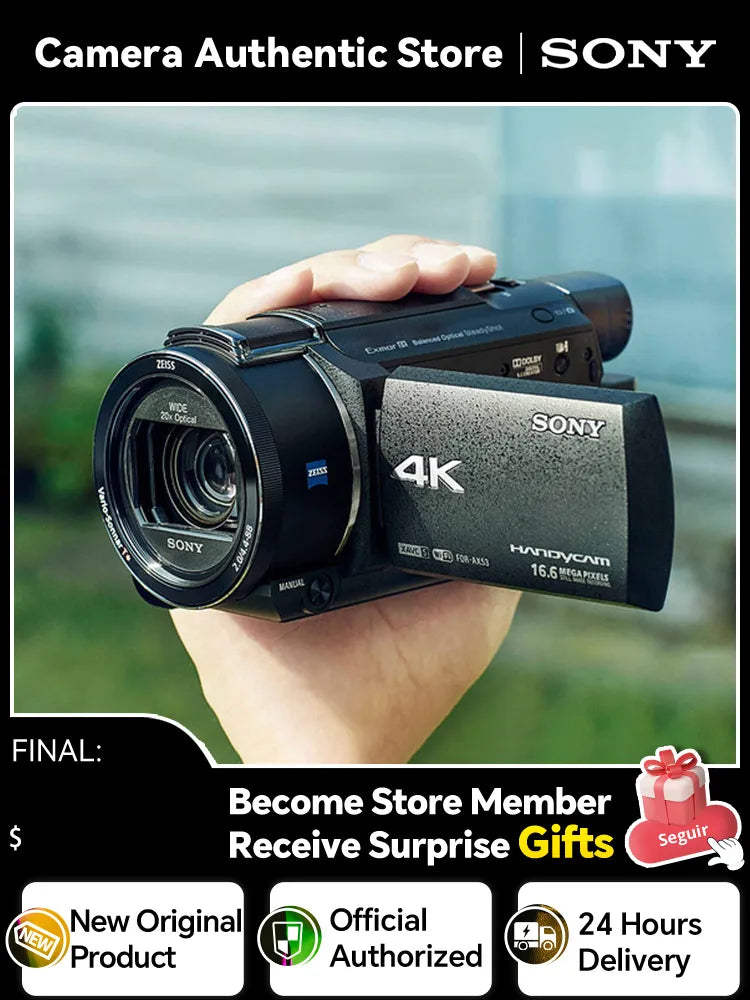 Sony FDR AX53 Handheld 4K Camera Home Camcorder Optical Image Stabilization Zeiss Lens DelayShooting Black Body